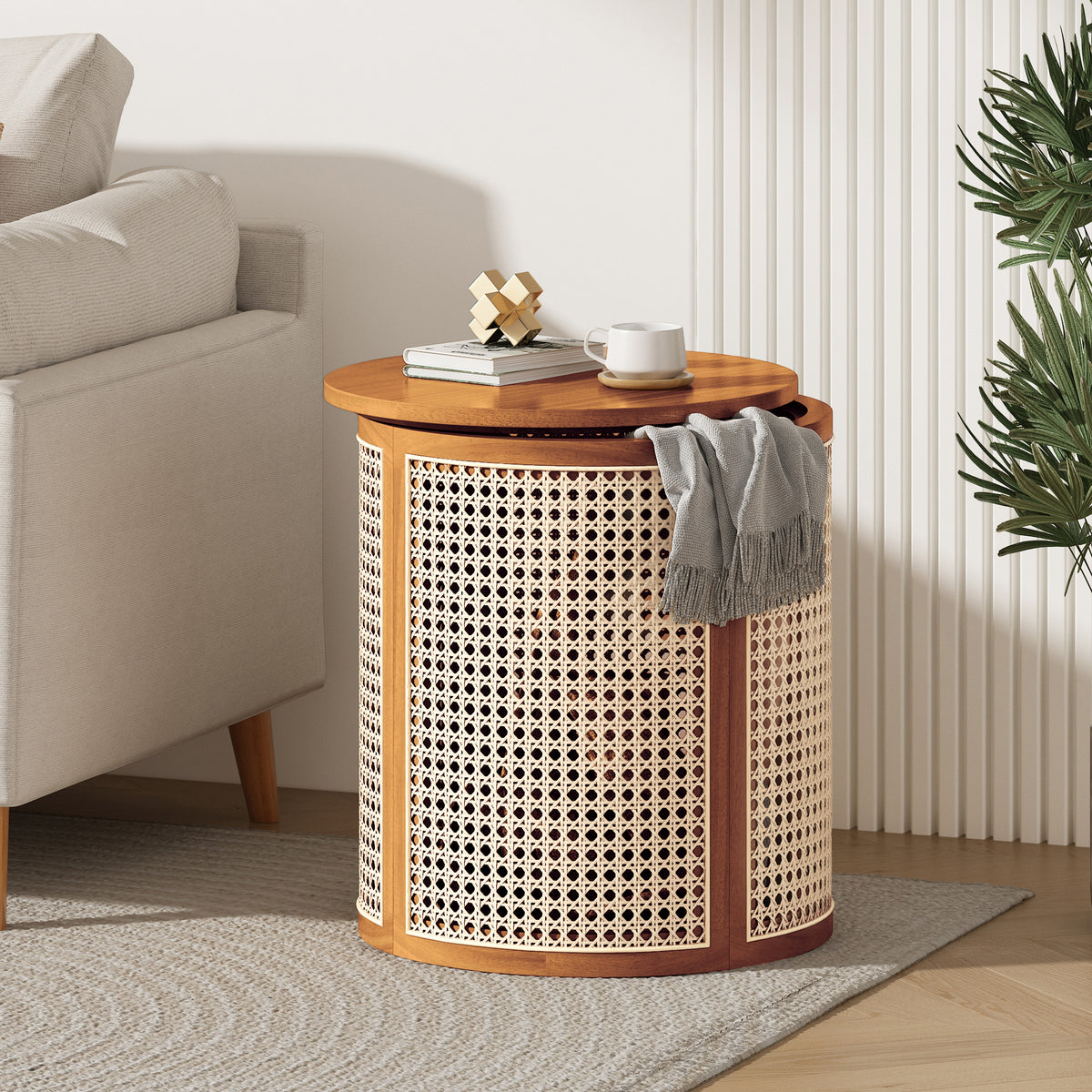 Round Woven-Look Side Table