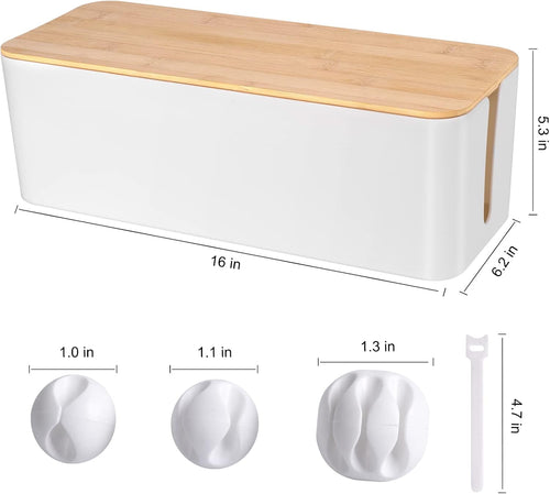 Cable Management Box with Wood-Look Lid