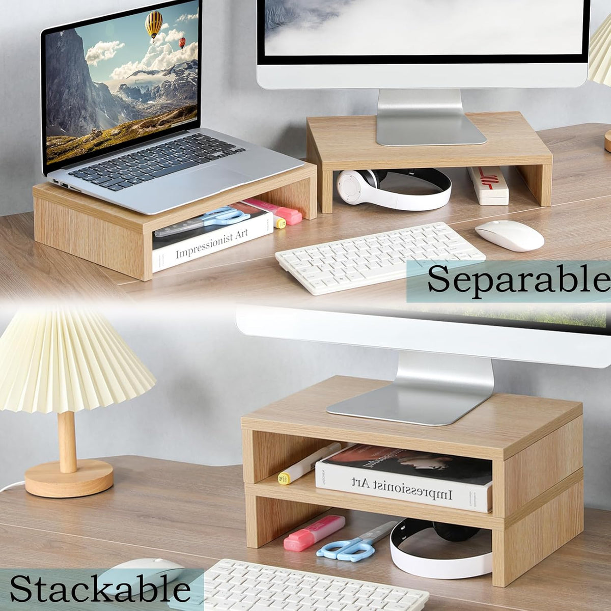 Wood Monitor Stand Riser (Set of 2)