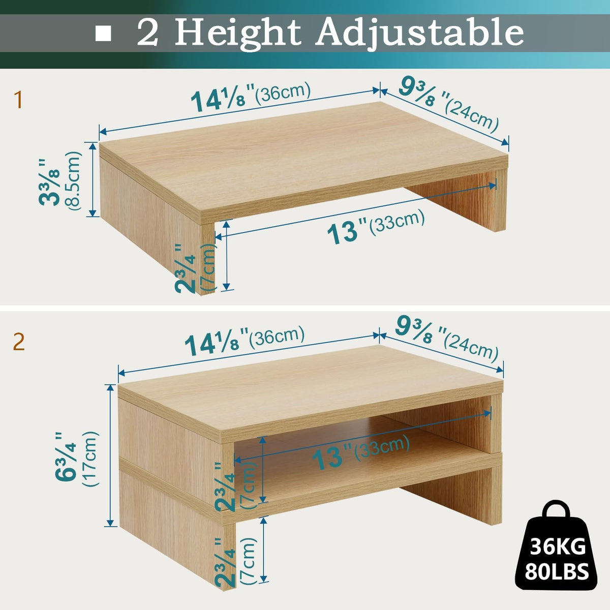 Wood Monitor Stand Riser (Set of 2)