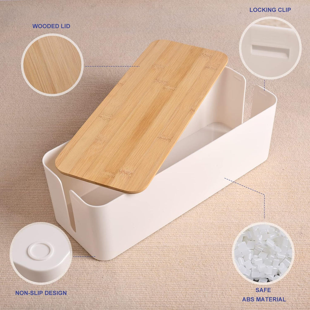 Cable Management Box with Wood-Look Lid