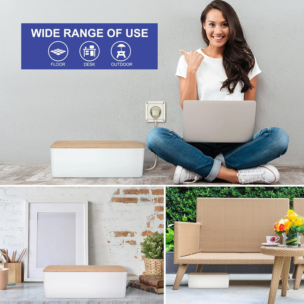 Cable Management Box with Wood-Look Lid