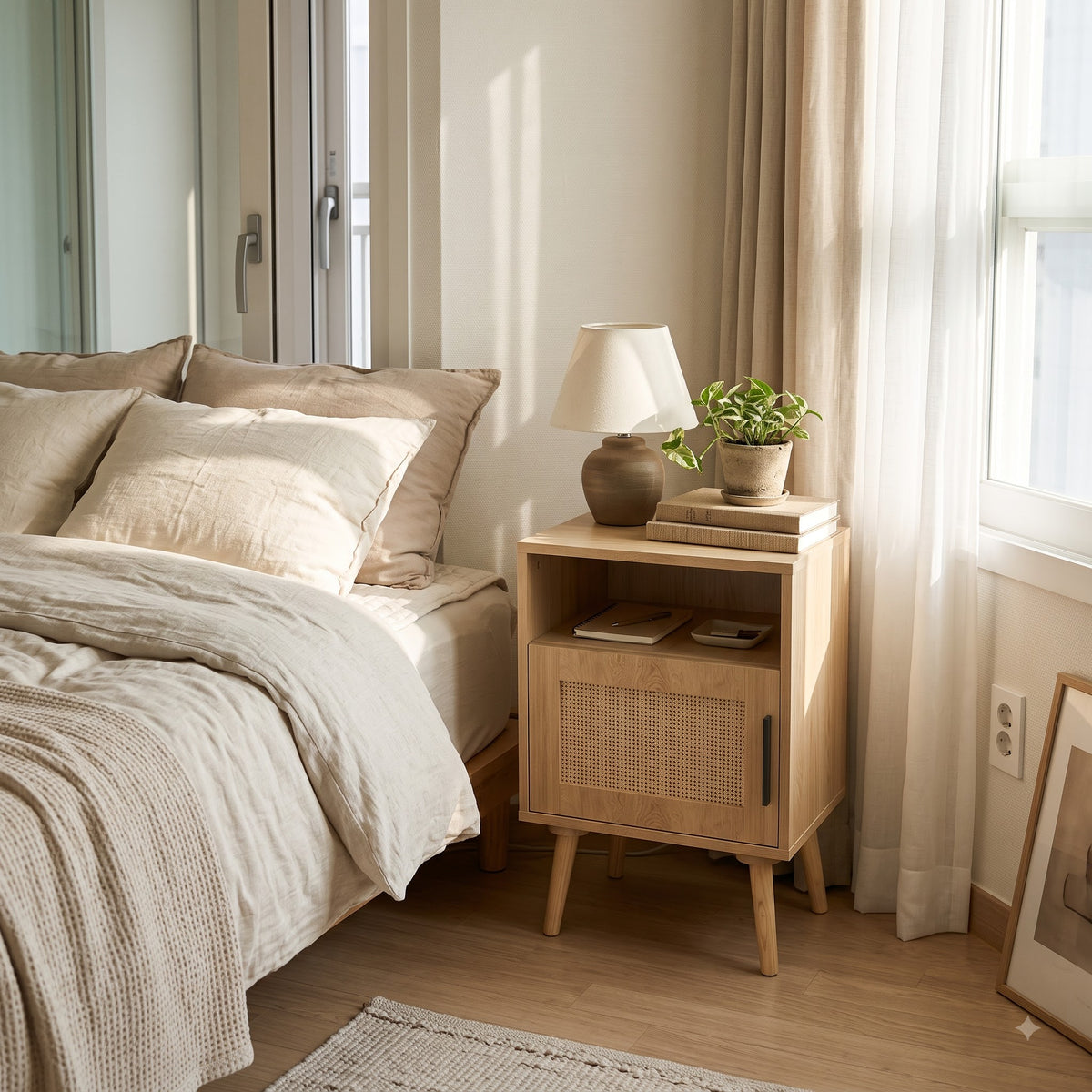 Rattan Nightstand with Door
