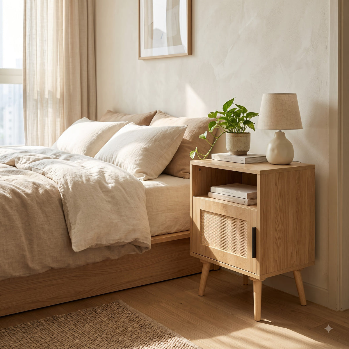 Rattan Nightstand with Door