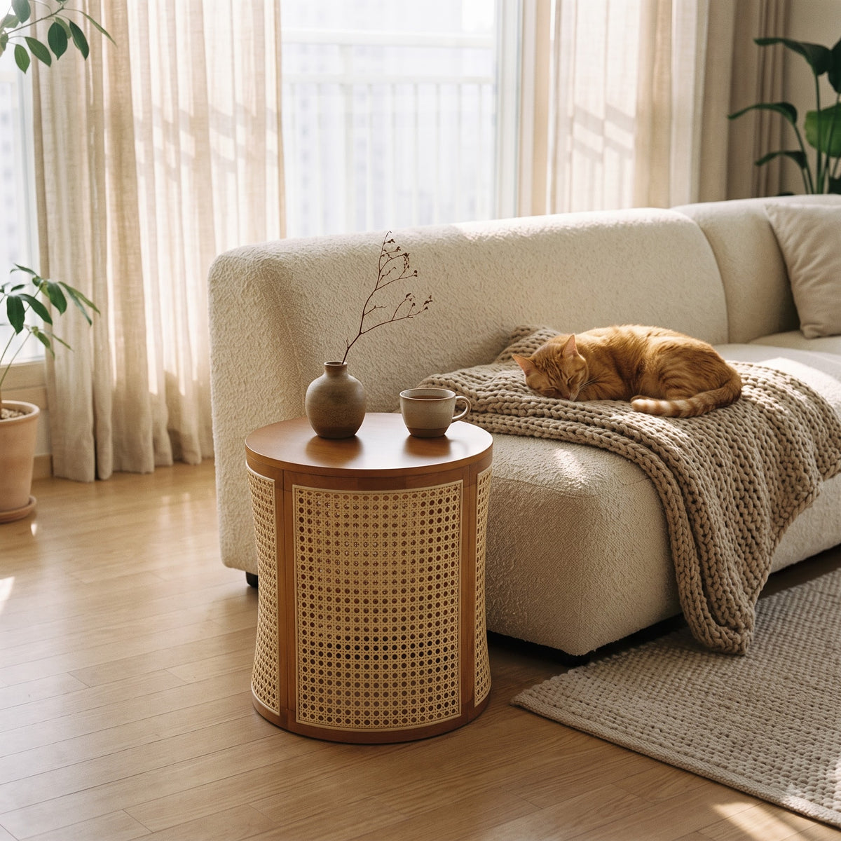 Round Woven-Look Side Table