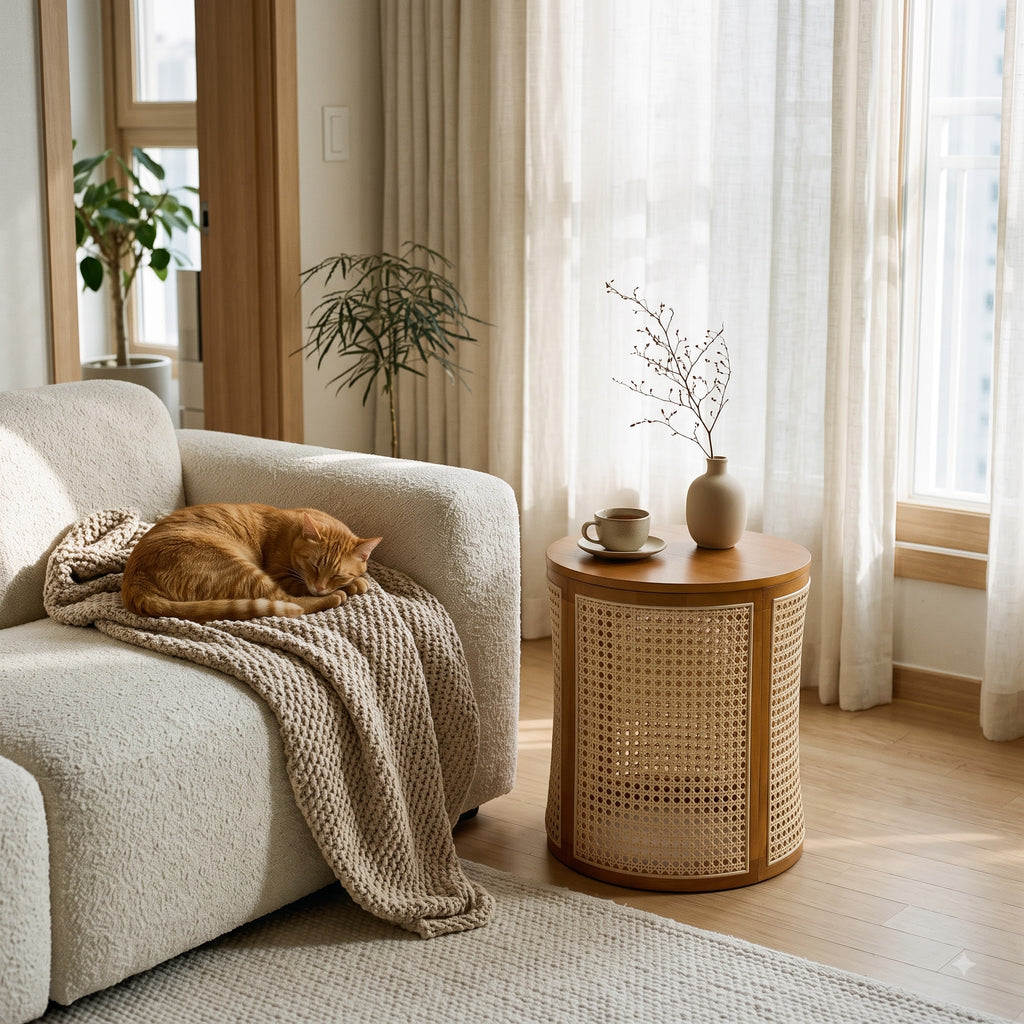 Round Woven-Look Side Table